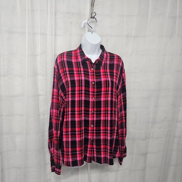 NWT Jane & Delancey Pink Black Plaid Button Down Blouse Grunge Punk Boho M - Picture 5 of 13
